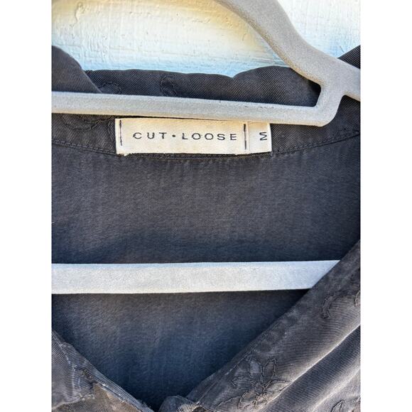 Vintage‎ Cut Loose Button Down Shirt, Boxy, Embroidered, Black, Sz M - Picture 3 of 5